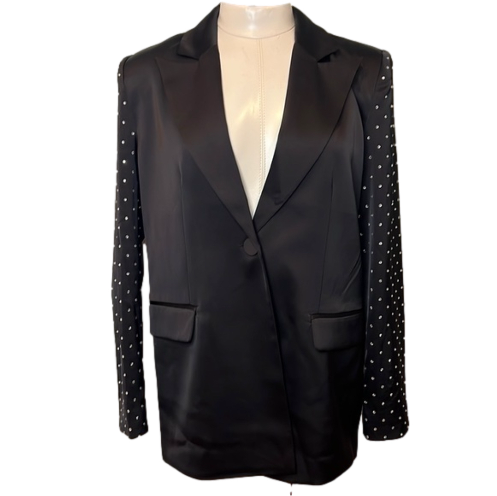 Danielle Bernstein We Wore What Womens Satin Embellished One-Button Blazer XS